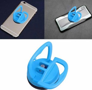 Blue phone holder on a white background