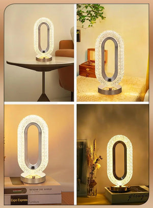 Collage of a modern table lamp in various settings
